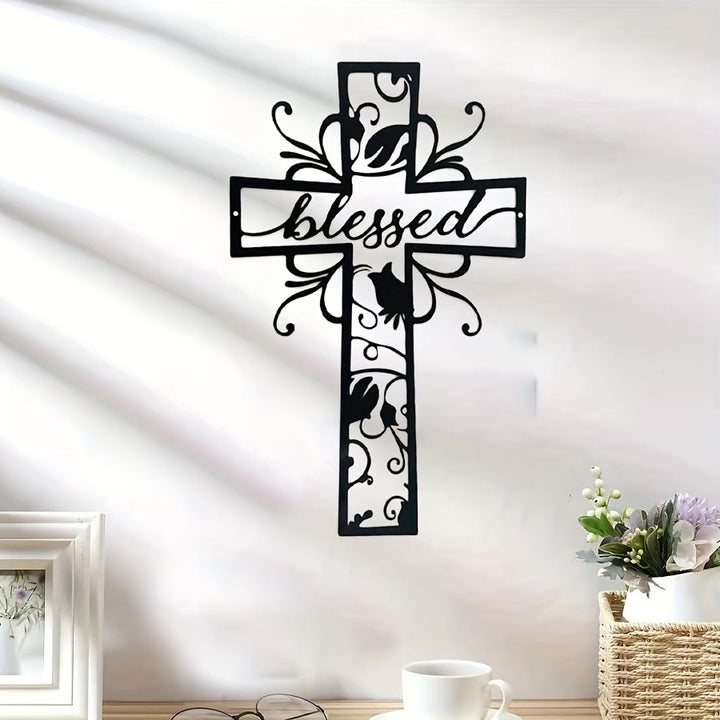 Christianartworkshop Gesegnetes Kreuz als Wanddekoration aus Metall: Blumenmotiv für ein gesegnetes Zuhause - image 6