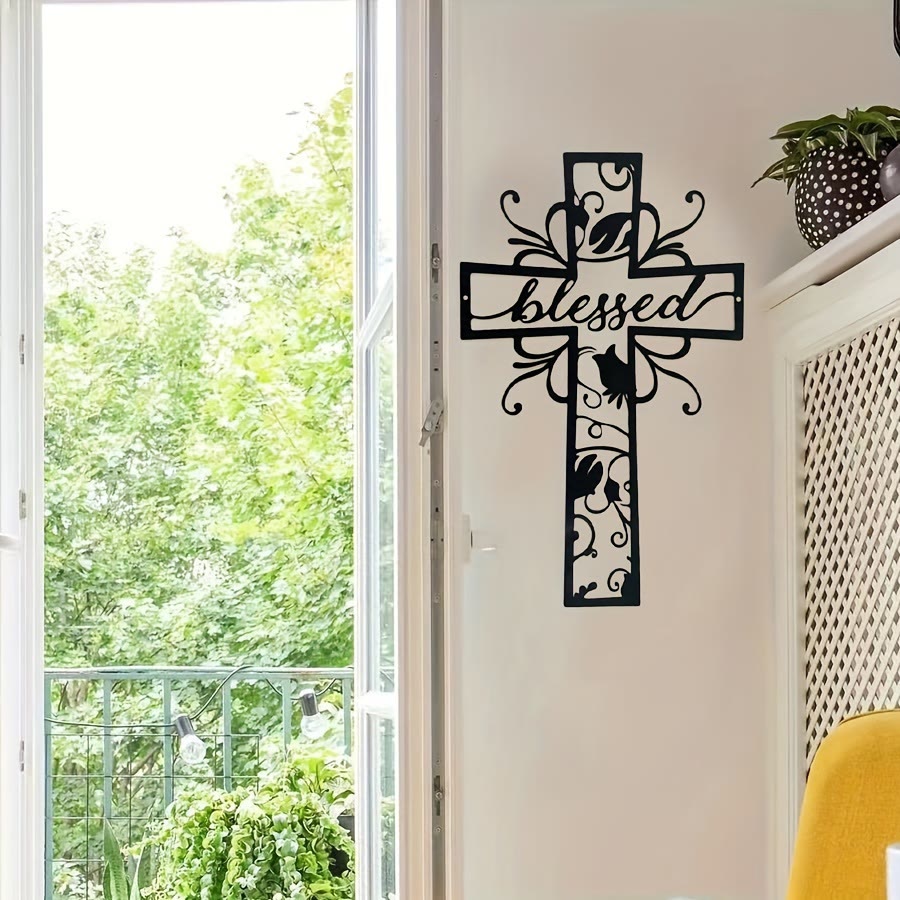 Christianartworkshop Gesegnetes Kreuz als Wanddekoration aus Metall: Blumenmotiv für ein gesegnetes Zuhause - image 7