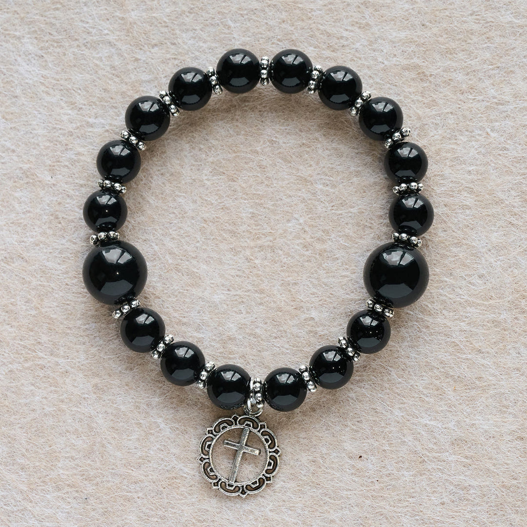 Christianartworkshop Spirituelles Rüstungsarmband aus schwarzem Obsidian mit Kreuzanhänger: Bete ohne Furcht - image 4