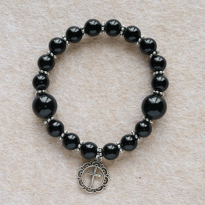 Christianartworkshop Spirituelles Rüstungsarmband aus schwarzem Obsidian mit Kreuzanhänger: Bete ohne Furcht - image 4