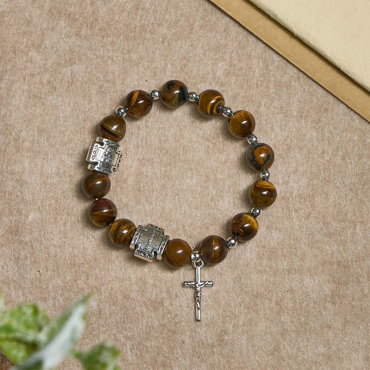 Christianartworkshop Armband „Mut in Christus“ aus Tigerauge mit Kreuzanhänger: Bete ohne Furcht - image 5