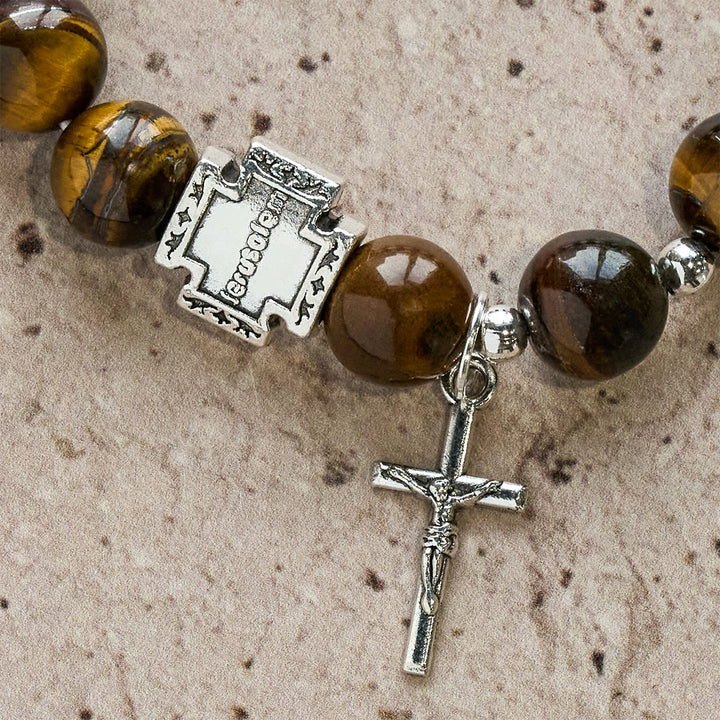 Christianartworkshop Armband „Mut in Christus“ aus Tigerauge mit Kreuzanhänger: Bete ohne Furcht - image 3