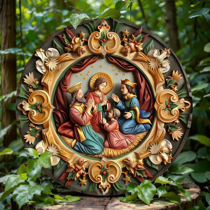 Christliche Kunstwerkstatt: Hängende Ornamente der Heiligen Familie und der Tierkrippe für ein Leben im Glauben – voller Glauben - Weihnachtsszene-2 - image 1