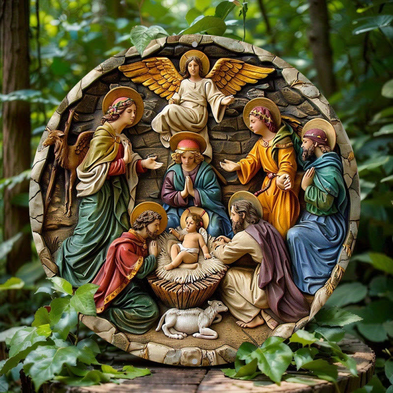 Christliche Kunstwerkstatt: Hängende Ornamente der Heiligen Familie und der Tierkrippe für ein Leben im Glauben – voller Glauben - Krippenszene-3 - image 2