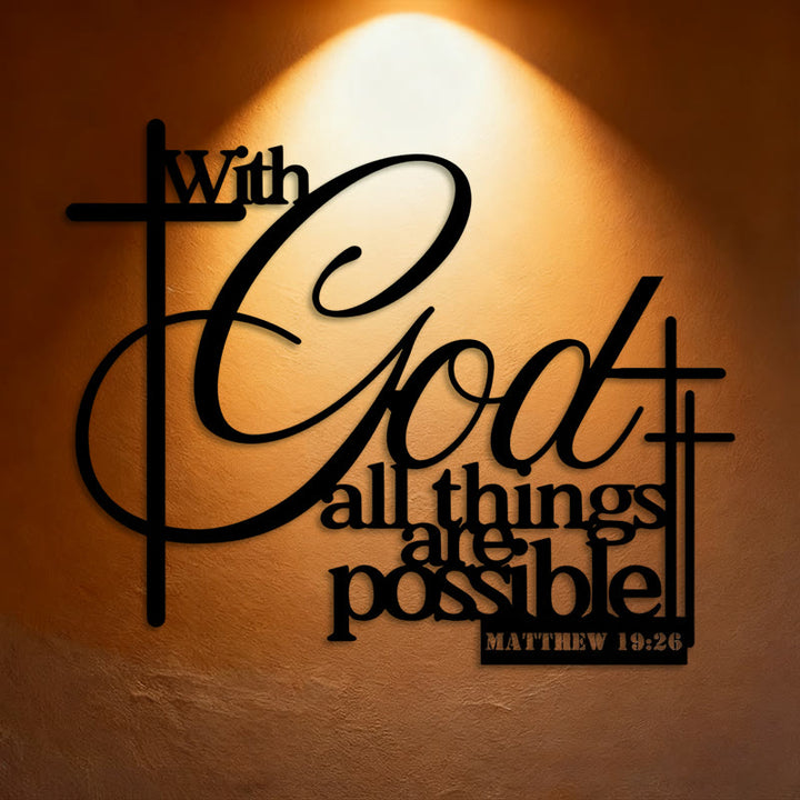 Christianartworkshop Matthäus 19,26 Kreuz-Design Metall-Wanddeko: Glaube, der stärkt - 15,75''*12,85''/40*32,63cm - image 0