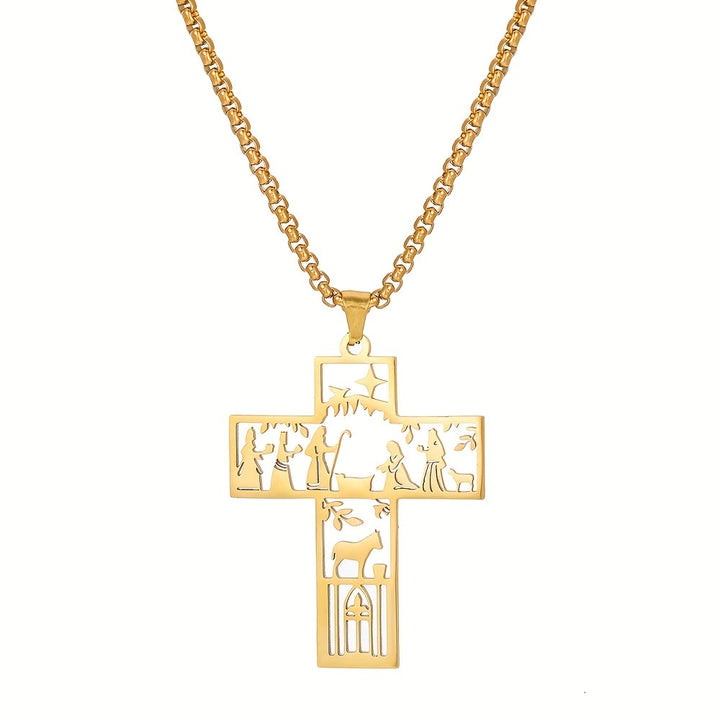 Kreuzkette mit Krippenmotiv von Christianartworkshop: Zeitloses Glaubenssymbol für Weihnachten - image 1