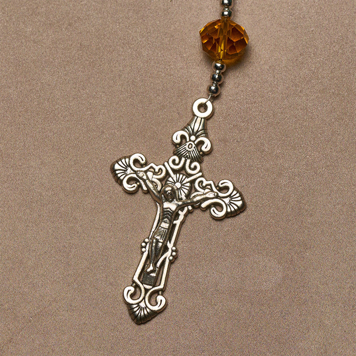 Rosenkranz „Frieden durch das Herz Mariens“ von Christianartworkshop in Türkis- und Bernsteintönen - image 6