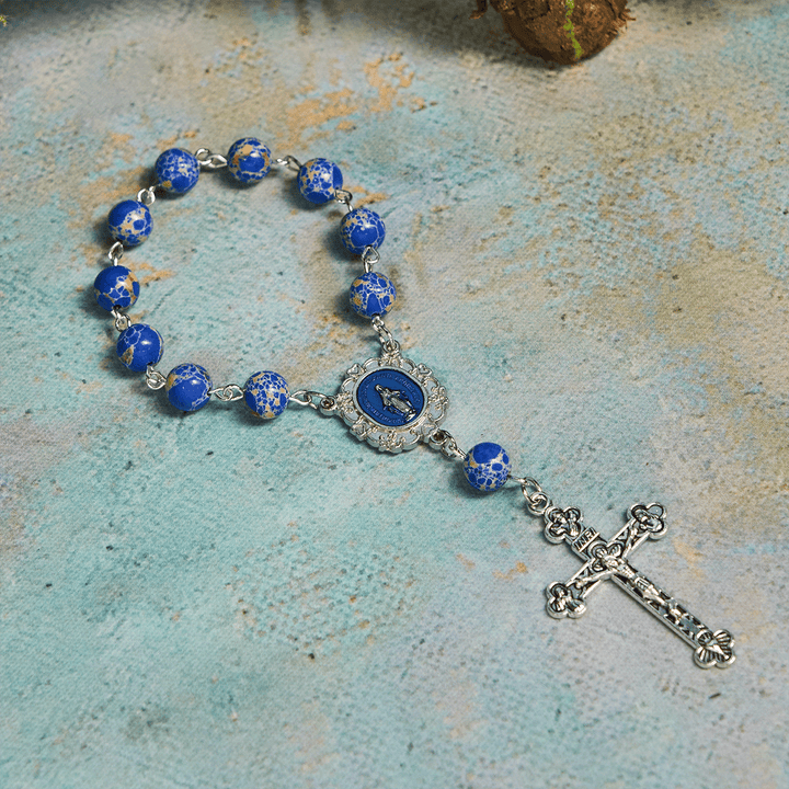 Christianartworkshop Rosenkranz und Armband aus königsblauen Steinperlen: Gnade, geführt von Marias Hand - Rosenkranz - image 1