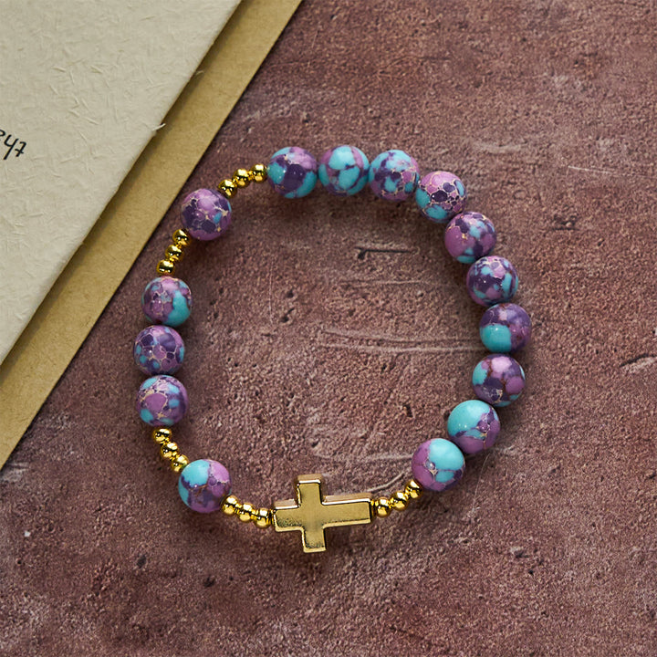Christianartworkshop Lila Marienarmband aus Kaiserstein mit goldenem Kreuz: Andacht mit Stil - image 3