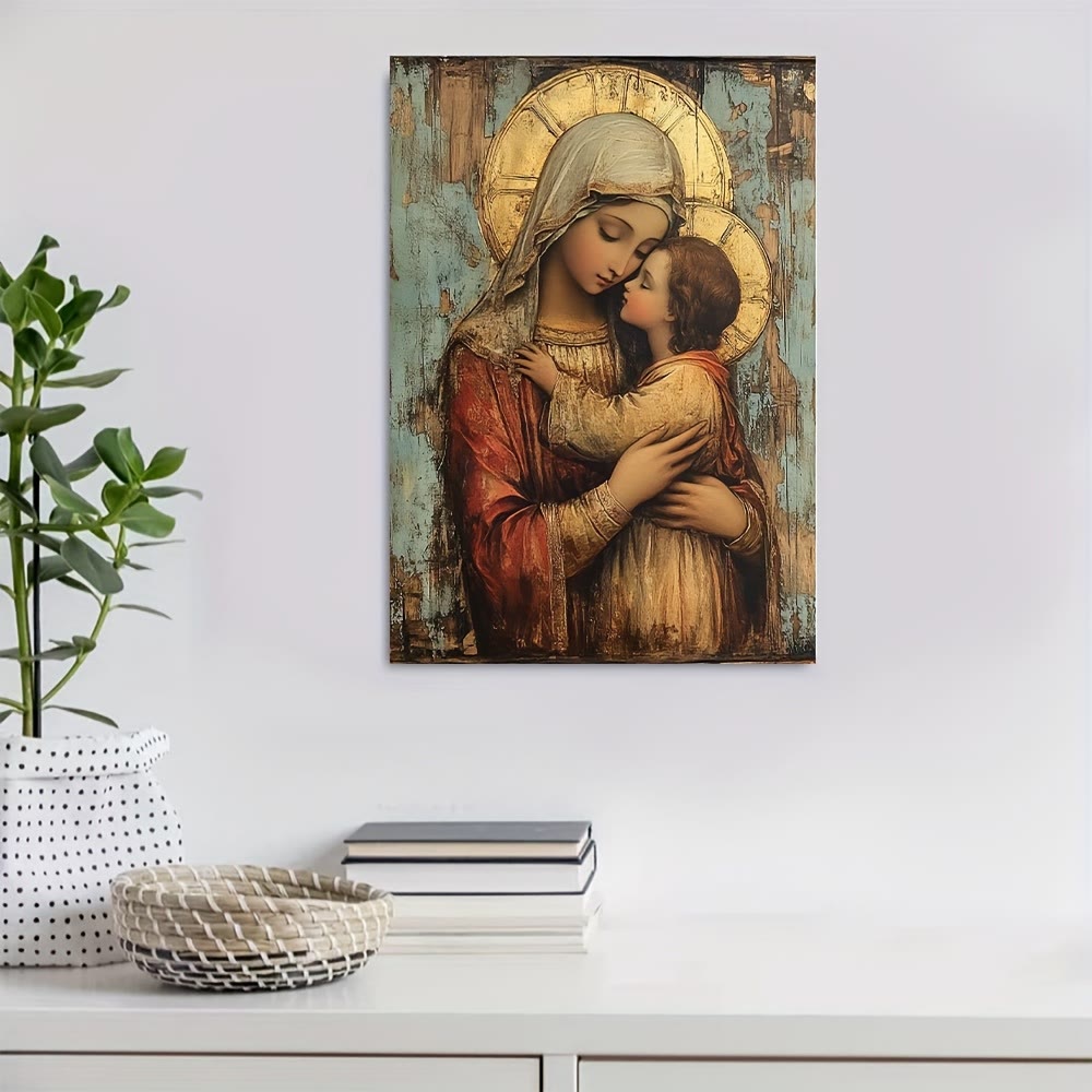 Christianartworkshop Christliche Kunstwerke Zarte Kunstdrucke der Madonna mit Kind: Andachtsvolle Wärme für besinnliche Orte - Gerahmtes Leinwandgemälde - 11,81''*15,75''0,71"/30*40*1,8cm - image 0