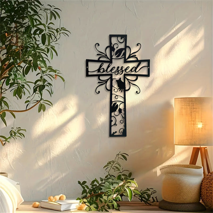 Christianartworkshop Gesegnetes Kreuz als Wanddekoration aus Metall: Blumenmotiv für ein gesegnetes Zuhause - image 4