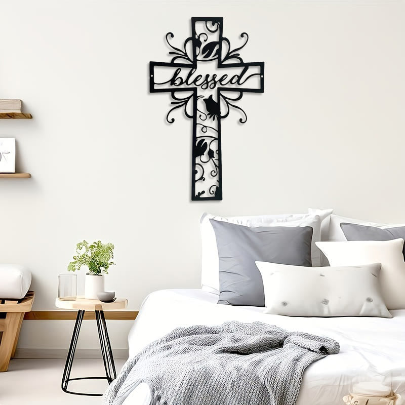 Christianartworkshop Gesegnetes Kreuz als Wanddekoration aus Metall: Blumenmotiv für ein gesegnetes Zuhause - image 8