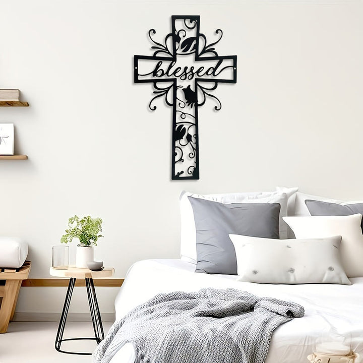 Christianartworkshop Gesegnetes Kreuz als Wanddekoration aus Metall: Blumenmotiv für ein gesegnetes Zuhause - image 8