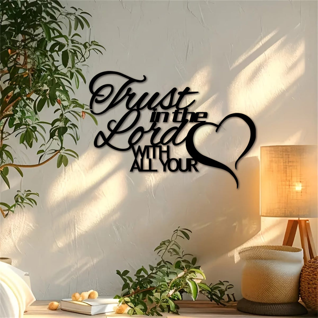 Christianartworkshop „Vertraue dem Herrn“ – Herzförmige Metall-Wanddekoration: Treue Gewissheit für ein spirituelles Zuhause - Schwarz - 15,75''*11,10''/40*28,2cm - image 0