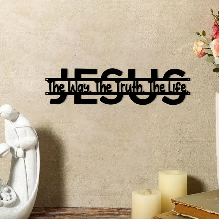 Christianartworkshop JESUS Der Weg Wahrheit Leben Metall-Wanddeko: Treue Führung & spirituelle Wahrheit - Schwarz - 11,81''*3,89''/40*9,88cm - image 0