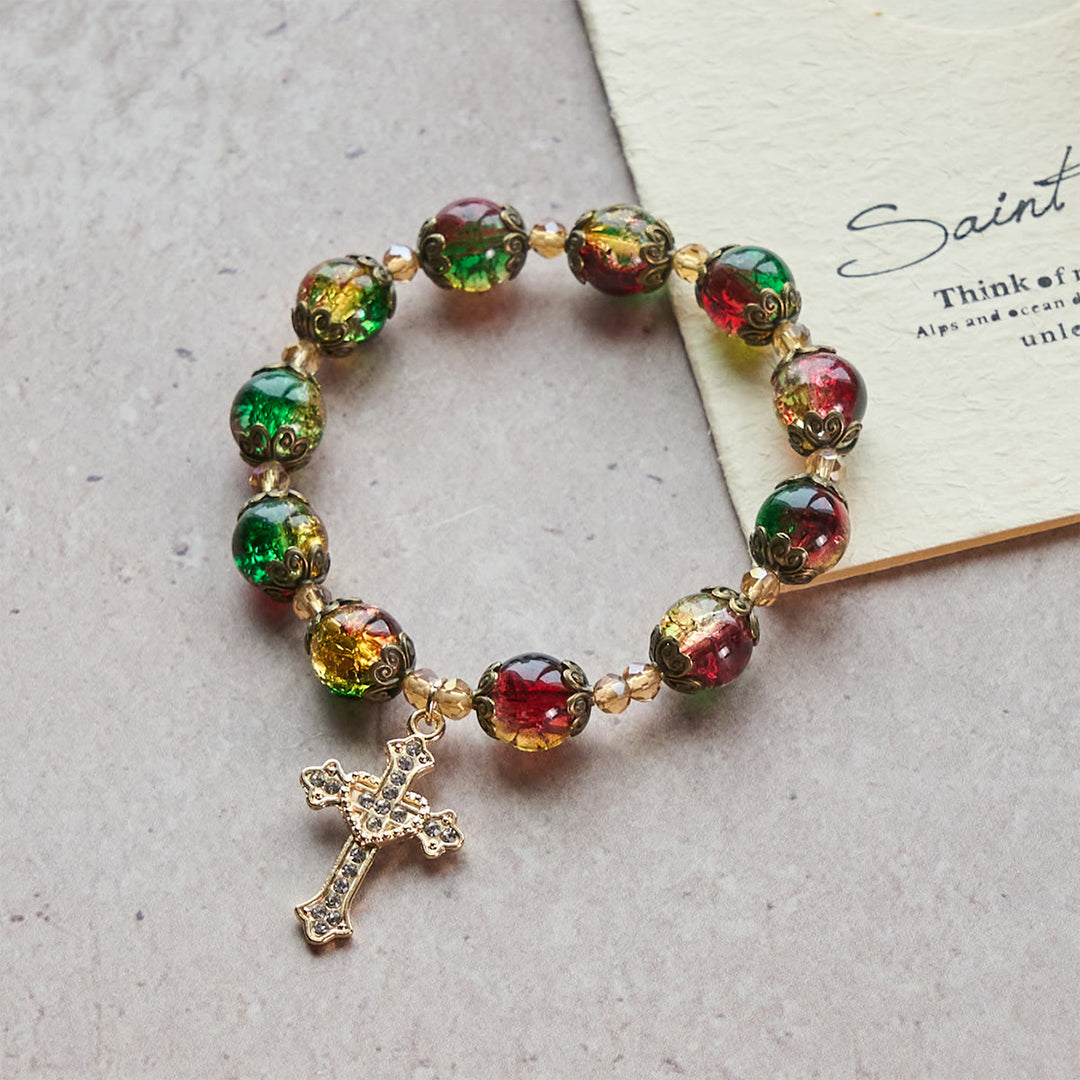 Christianartworkshop Weihnachtsschmuck-Armband aus rot-grün-goldenen Glasperlen: Glaube, der leuchtet - image 3