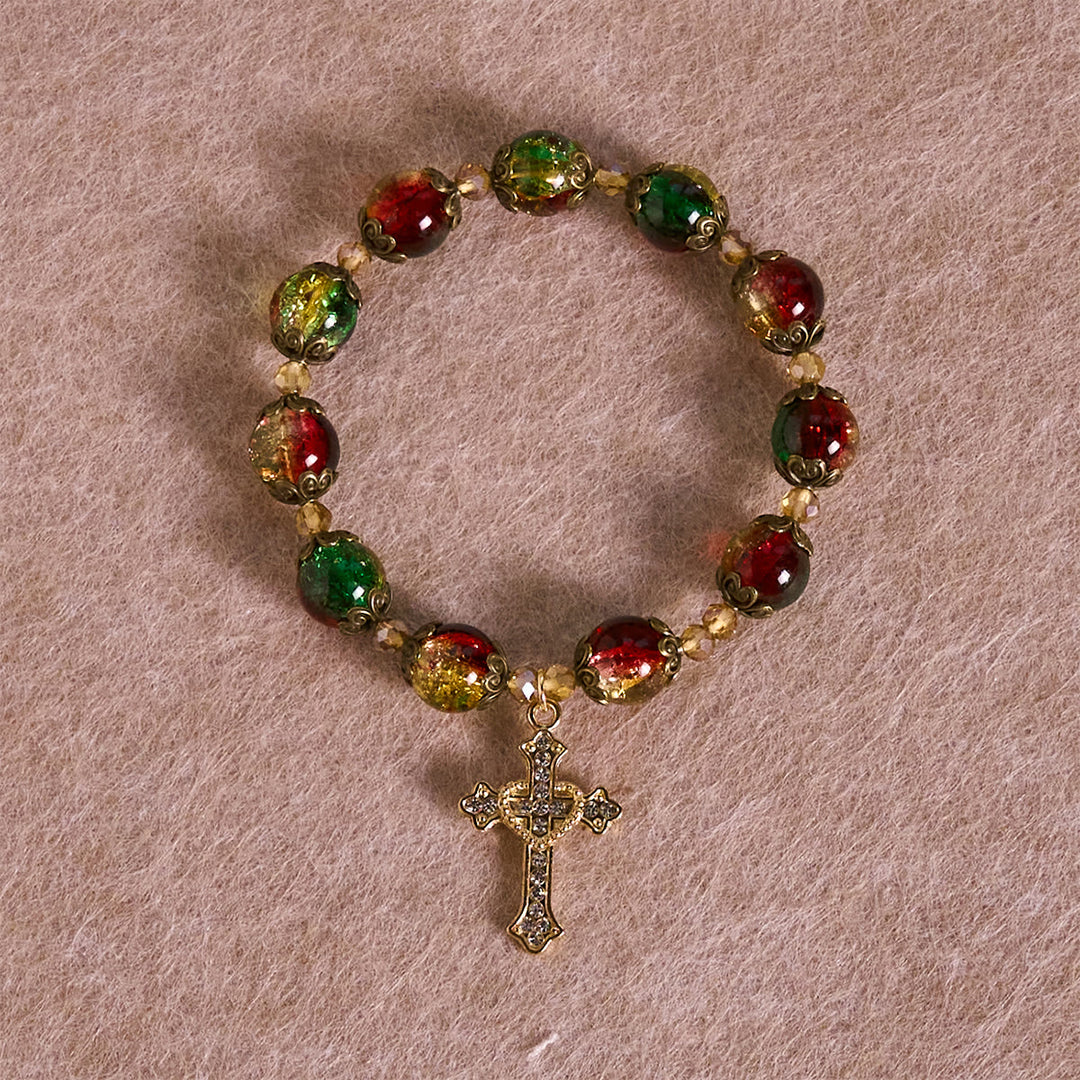 Christianartworkshop Weihnachtsschmuck-Armband aus rot-grün-goldenen Glasperlen: Glaube, der leuchtet - image 4