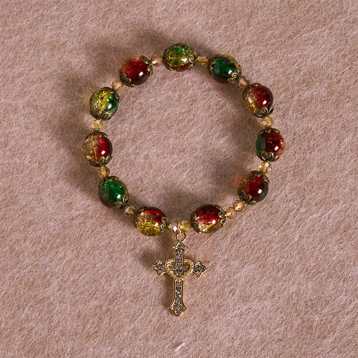 Christianartworkshop Weihnachtsschmuck-Armband aus rot-grün-goldenen Glasperlen: Glaube, der leuchtet - image 4