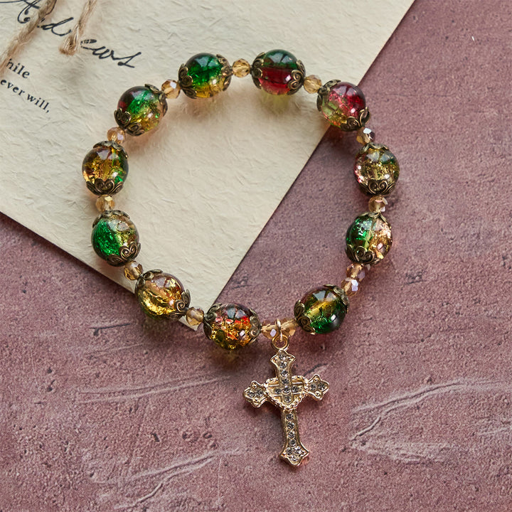 Christianartworkshop Weihnachtsschmuck-Armband aus rot-grün-goldenen Glasperlen: Glaube, der leuchtet - image 5