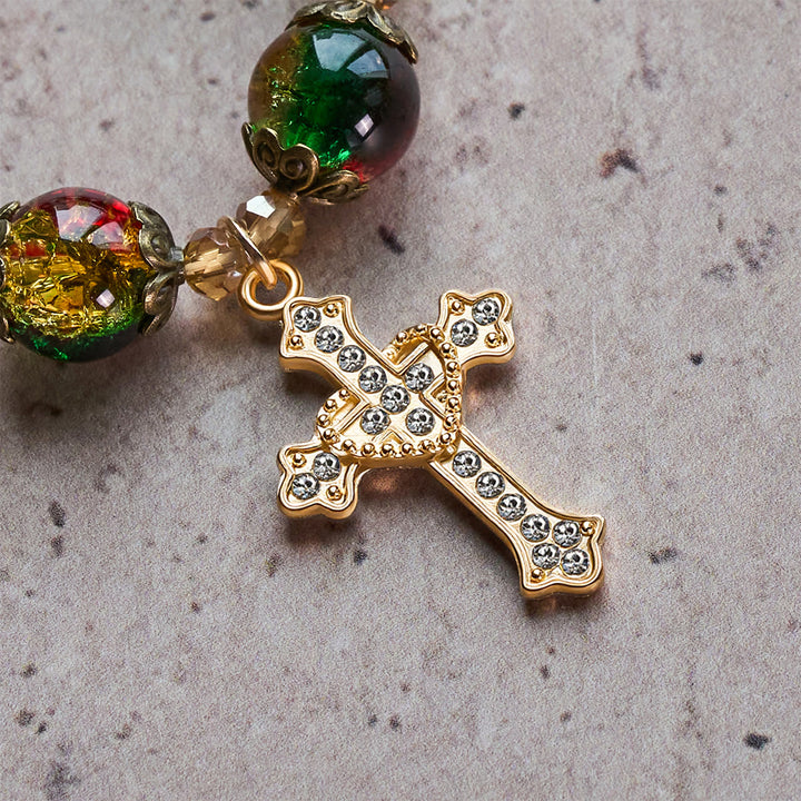 Christianartworkshop Weihnachtsschmuck-Armband aus rot-grün-goldenen Glasperlen: Glaube, der leuchtet - image 7