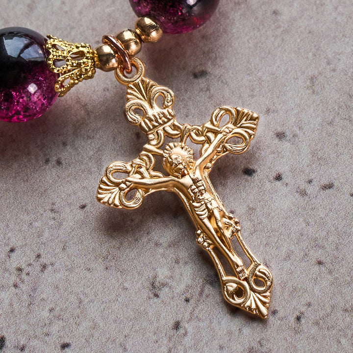 Christianartworkshop Armband „Gnade und Stärke“ aus schwarz-rosa Glasperlen mit goldenem Kreuz - image 5