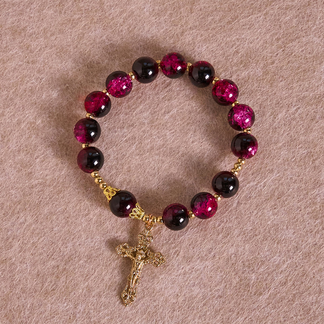 Christianartworkshop Armband „Gnade und Stärke“ aus schwarz-rosa Glasperlen mit goldenem Kreuz - image 4
