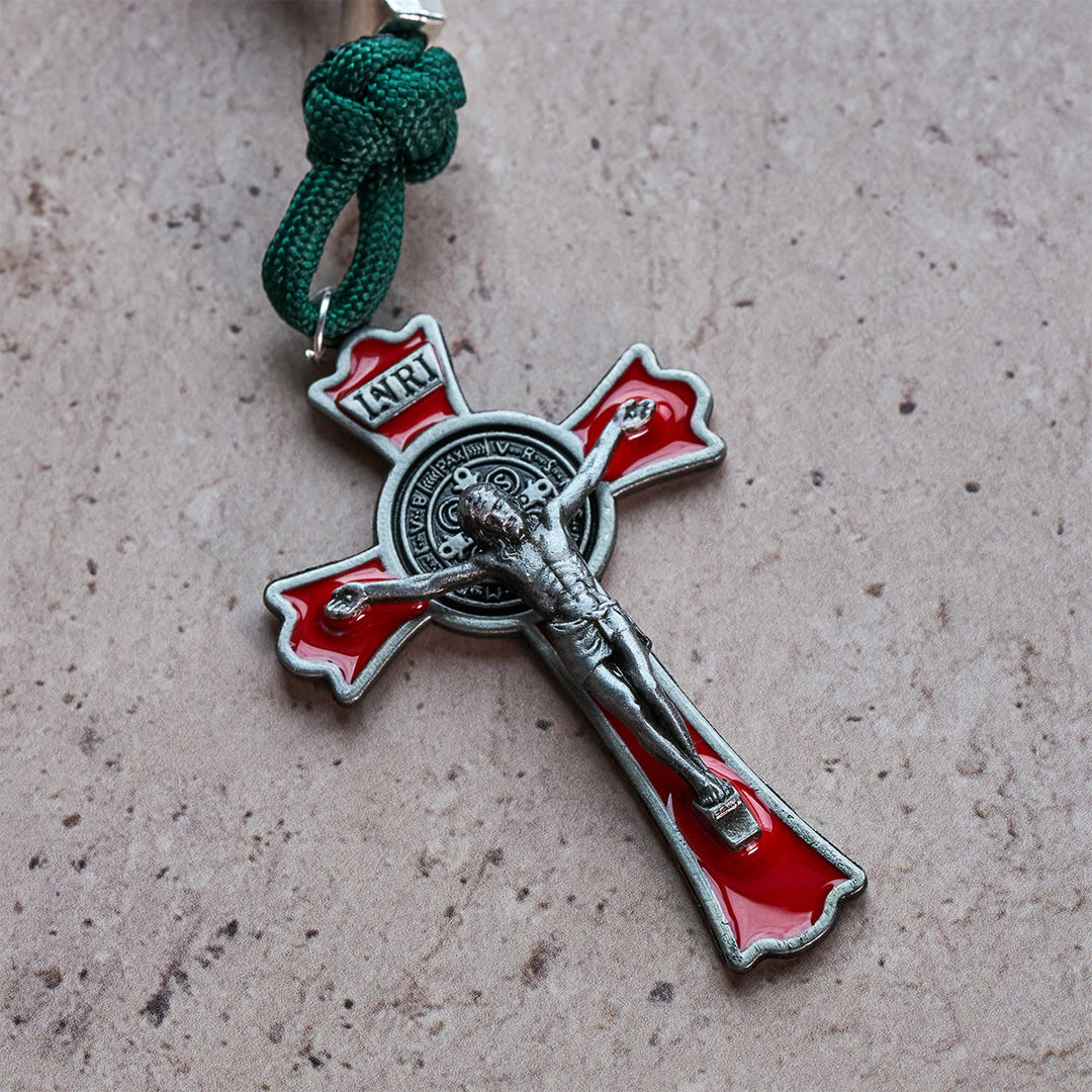 Christliche Rosenkranzkette aus bernsteinfarbenen Perlen und grünem Paracord mit Medaille der Heiligen Familie von Christianartworkshop - image 10