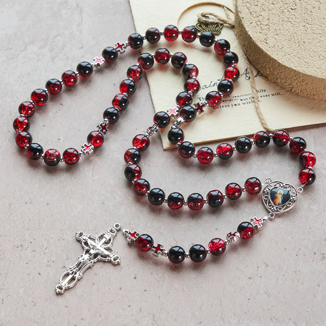 Christianartworkshop Rosenkranz der Göttlichen Barmherzigkeit aus schwarzen und roten Glasperlen, der das Leiden Christi symbolisiert - image 2
