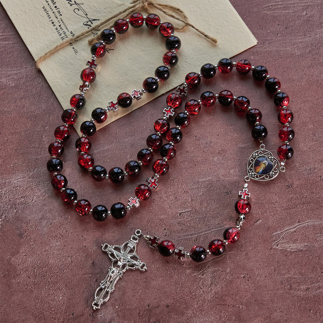 Christianartworkshop Rosenkranz der Göttlichen Barmherzigkeit aus schwarzen und roten Glasperlen, der das Leiden Christi symbolisiert - image 4