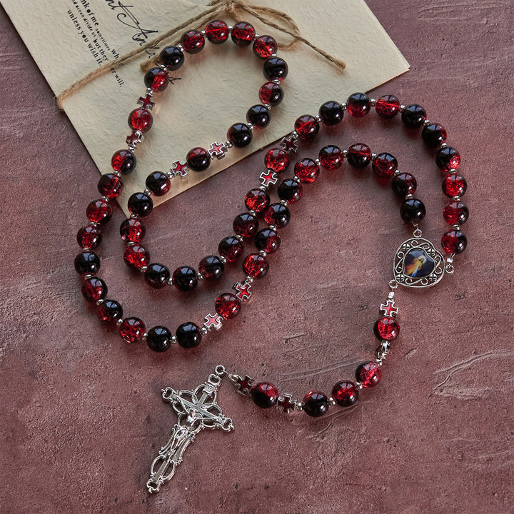 Christianartworkshop Rosenkranz der Göttlichen Barmherzigkeit aus schwarzen und roten Glasperlen, der das Leiden Christi symbolisiert - image 4