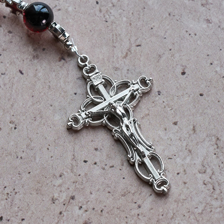 Christianartworkshop Rosenkranz der Göttlichen Barmherzigkeit aus schwarzen und roten Glasperlen, der das Leiden Christi symbolisiert - image 7