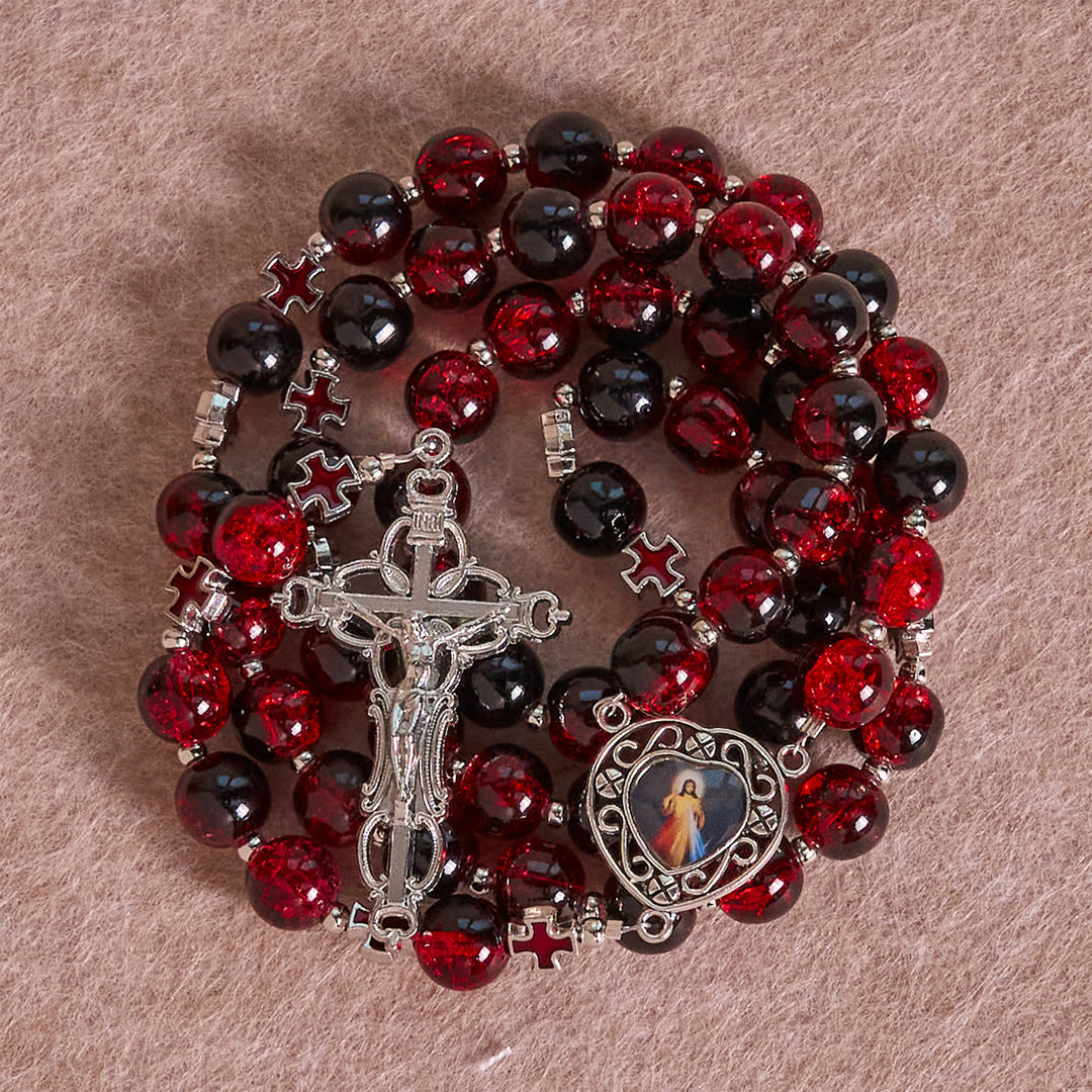Christianartworkshop Rosenkranz der Göttlichen Barmherzigkeit aus schwarzen und roten Glasperlen, der das Leiden Christi symbolisiert - image 3