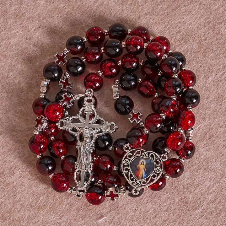 Christianartworkshop Rosenkranz der Göttlichen Barmherzigkeit aus schwarzen und roten Glasperlen, der das Leiden Christi symbolisiert - image 3