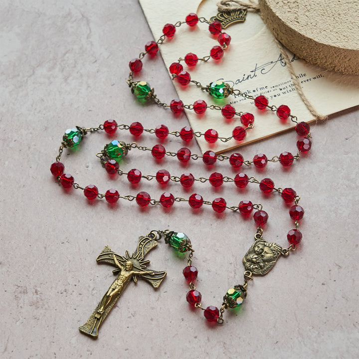 Christliche Kunstwerkstatt: Rosenkranz der Geburt Christi mit roten und grünen Perlen: Geführt von der Heiligen Familie - image 2