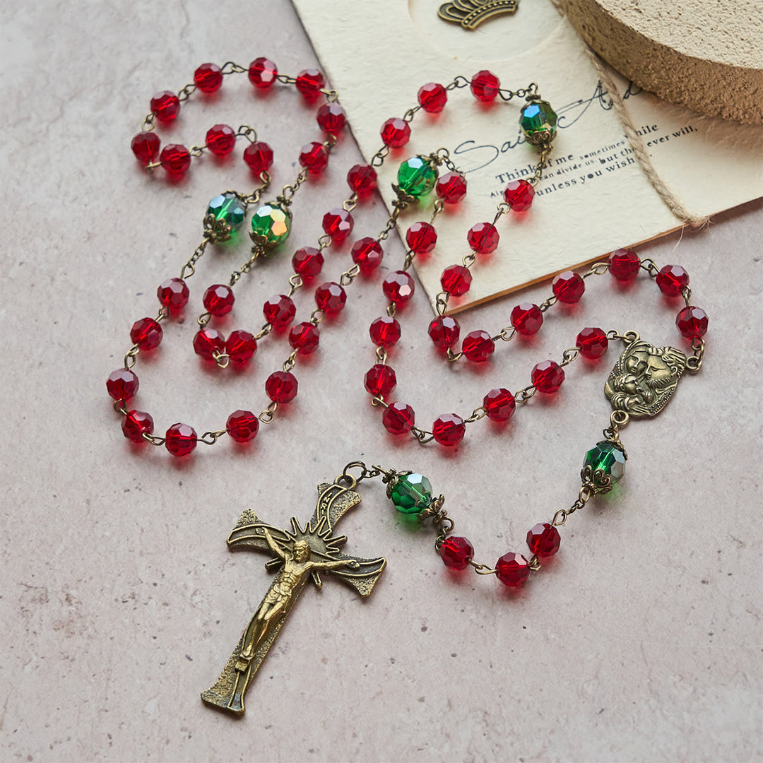 Christliche Kunstwerkstatt: Rosenkranz der Geburt Christi mit roten und grünen Perlen: Geführt von der Heiligen Familie - image 3