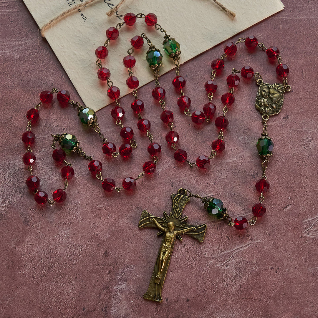 Christliche Kunstwerkstatt: Rosenkranz der Geburt Christi mit roten und grünen Perlen: Geführt von der Heiligen Familie - image 5