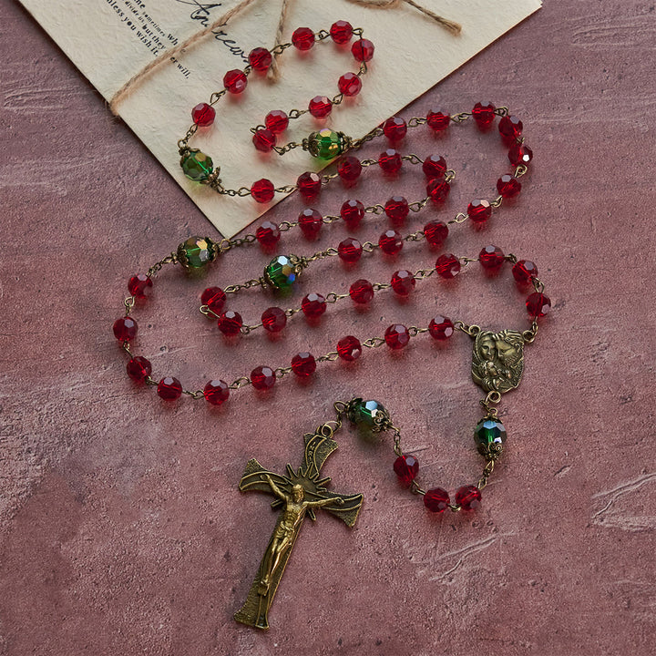 Christliche Kunstwerkstatt: Rosenkranz der Geburt Christi mit roten und grünen Perlen: Geführt von der Heiligen Familie - image 6