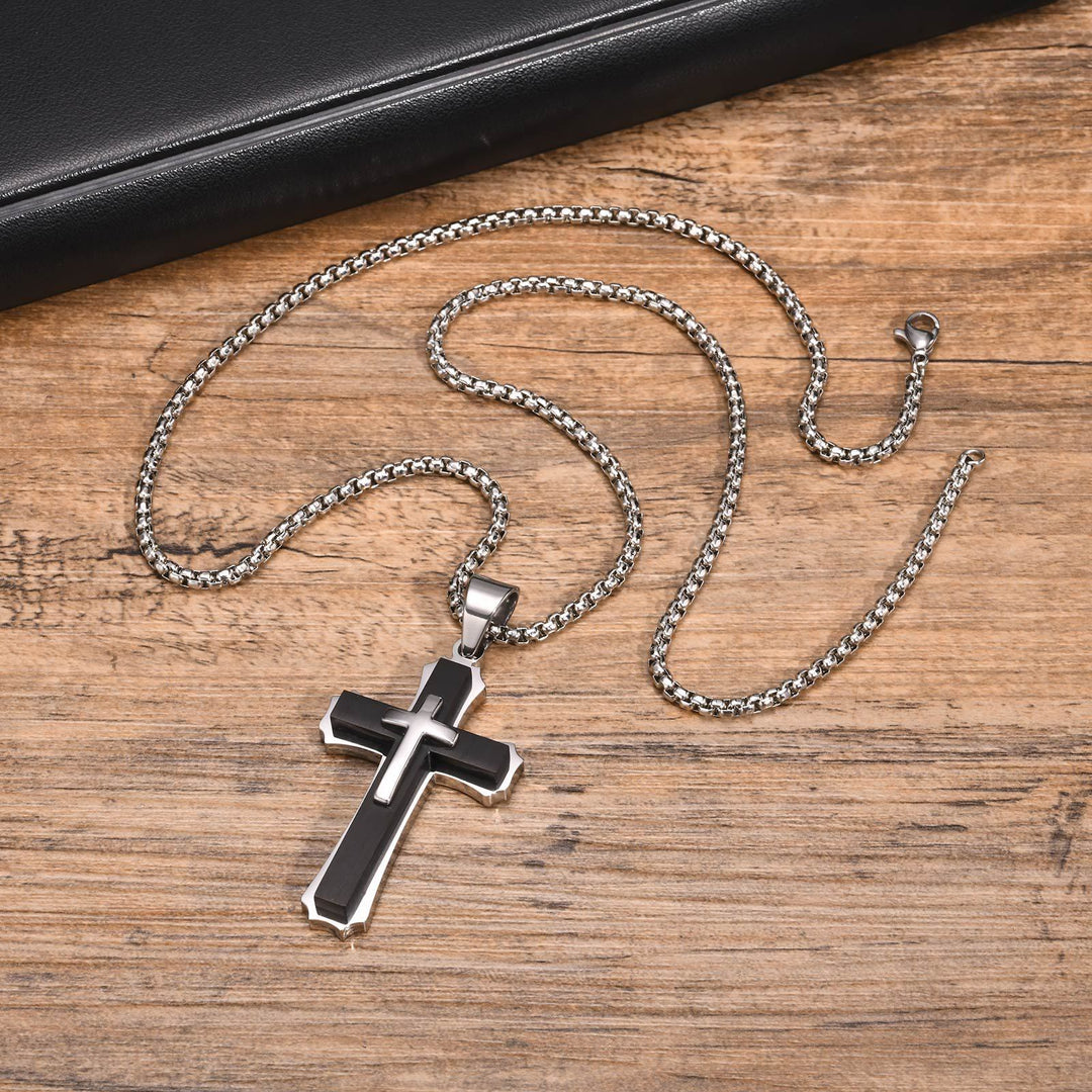Christianartworkshop 4-farbige Kreuz-Halskette mit Wächter-Anhänger: Glaube und Schutz für den Alltag - Schwarz - image 0