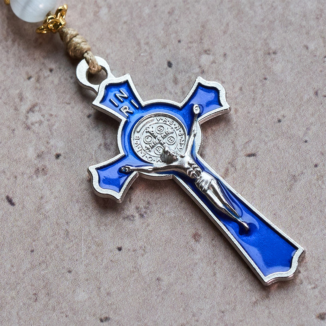 Rosenkranz „Unbeflecktes Herz Mariens“ mit Kruzifix aus 8 mm rundem blauen Stein und Nylonkordel von Christianartworkshop - image 5