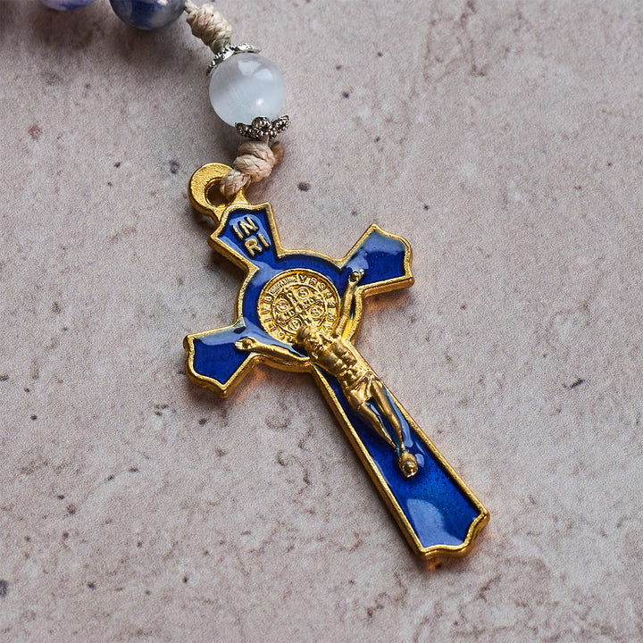 Rosenkranz „Unbeflecktes Herz Mariens“ mit Kruzifix aus 8 mm rundem blauen Stein und Nylonkordel von Christianartworkshop - image 12