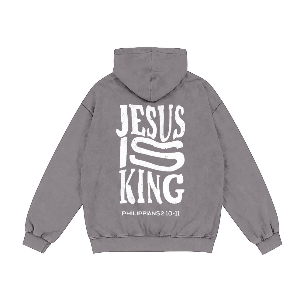 Christianartworkshop Kapuzenjacke „Jesus ist König“: Glaubensbekenntnis zu Philipper 2,10-11 - Grau - 2XL - image 0
