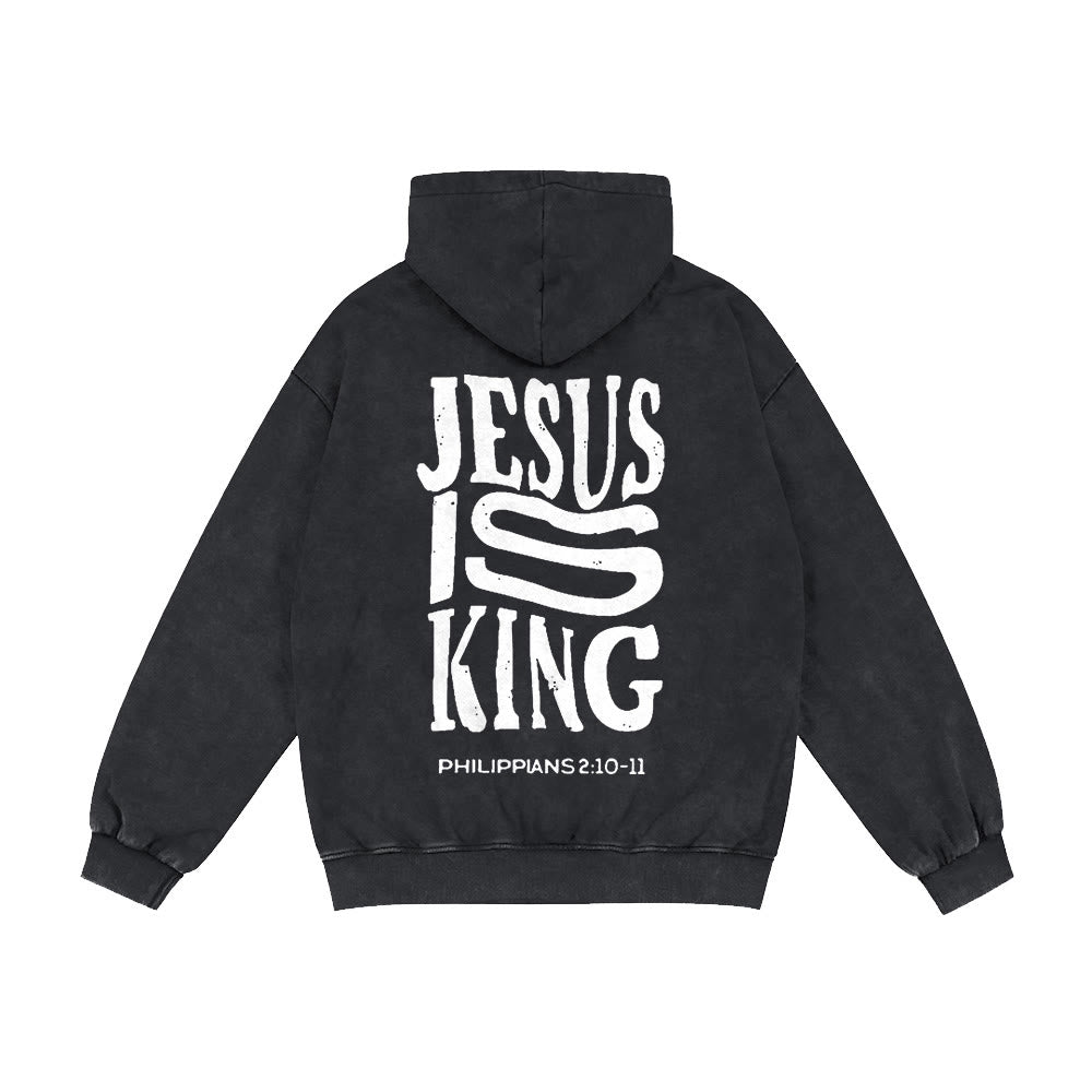 Christianartworkshop Kapuzenjacke „Jesus ist König“: Glaubensbekenntnis zu Philipper 2,10-11 - Schwarz - 2XL - image 13