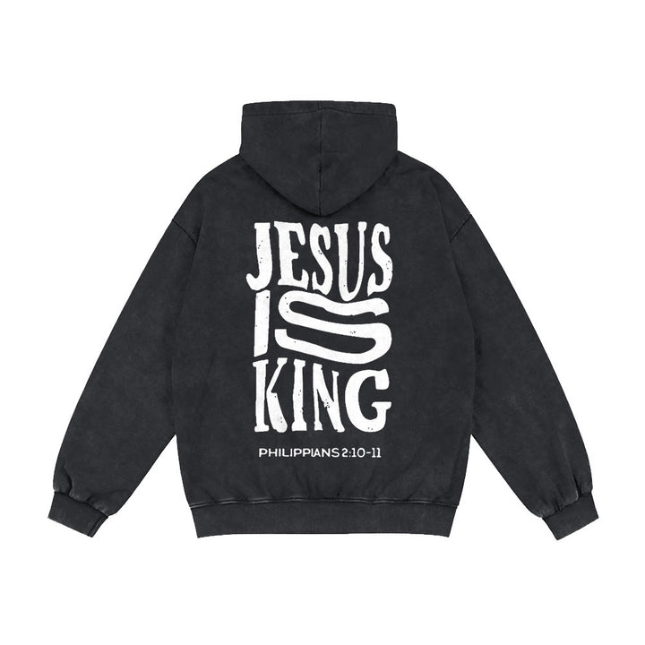 Christianartworkshop Kapuzenjacke „Jesus ist König“: Glaubensbekenntnis zu Philipper 2,10-11 - Schwarz - 2XL - image 13
