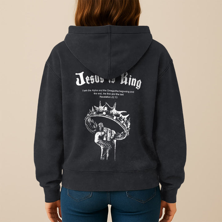 Christianartworkshop Kapuzenjacke „Jesus ist König“: Stilvoller Glaube mit Offenbarung 22,13 - Schwarz - 2XL - image 16