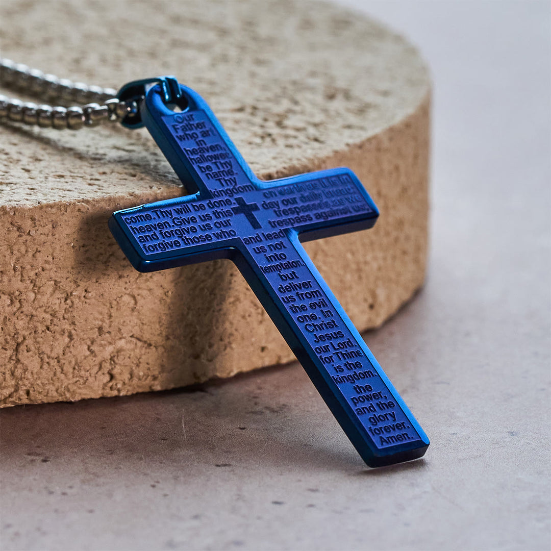 Christianartworkshop Halskette mit Kreuzanhänger „Vaterunser“ aus Edelstahl - Blau - image 2