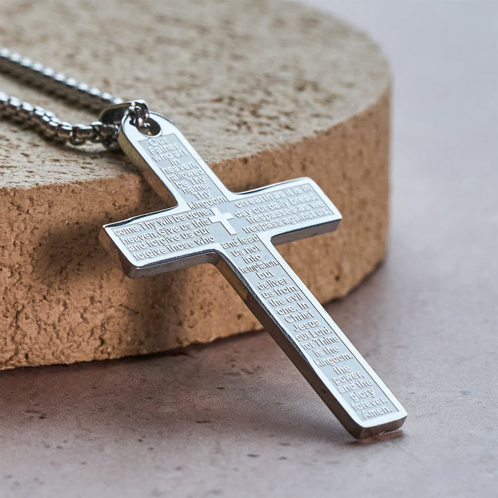 Christianartworkshop Halskette mit Kreuzanhänger „Vaterunser“ aus Edelstahl - Silber - image 4