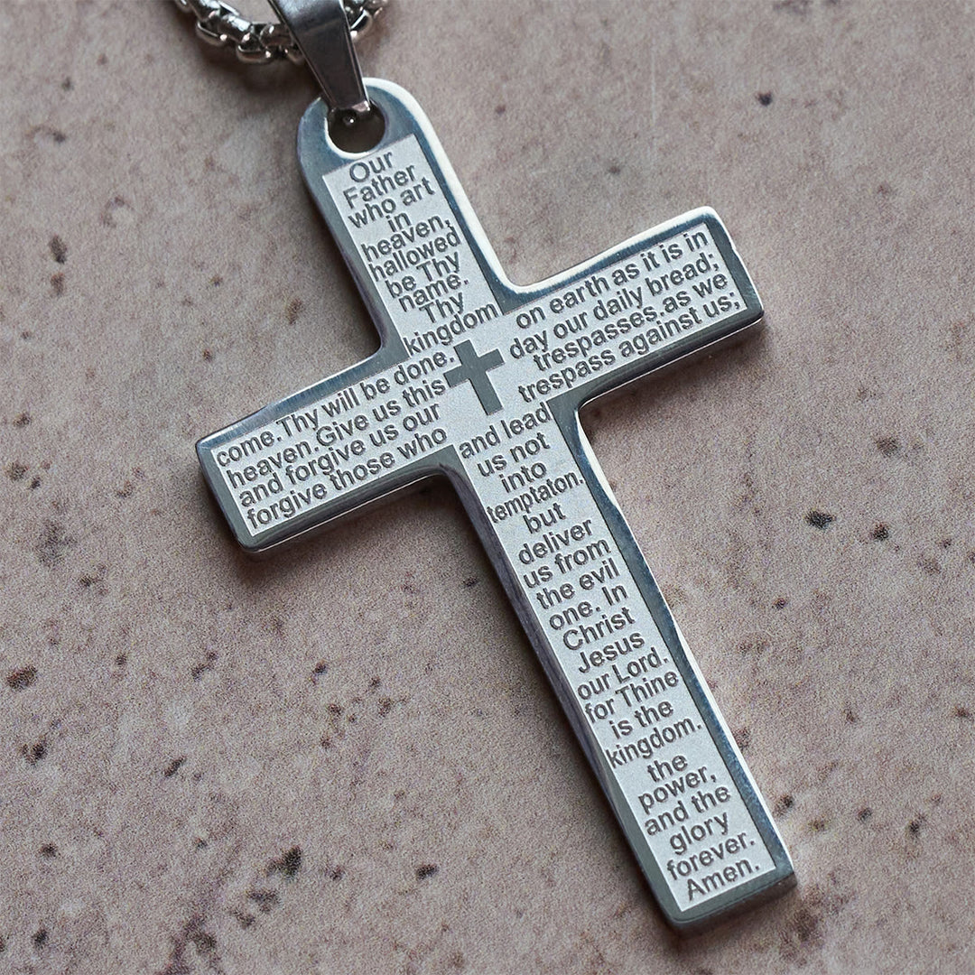 Christianartworkshop Halskette mit Kreuzanhänger „Vaterunser“ aus Edelstahl - image 8