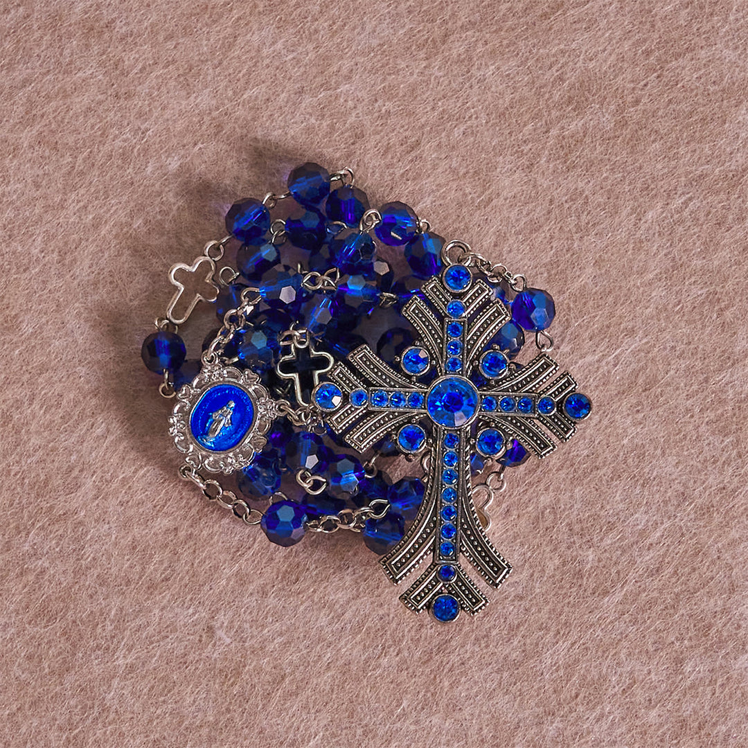 Christianartworkshop Wundertätige Medaille und Kreuz aus 8 mm Polyeder, blauer Kristall, Legierung, Rosenkranzkette - image 3