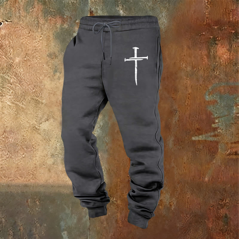 Christianartworkshop Jogginghose mit Schwert und Kreuz: Stilvoller Glaube für jeden Tag - Warmgrau - 2XL - image 0