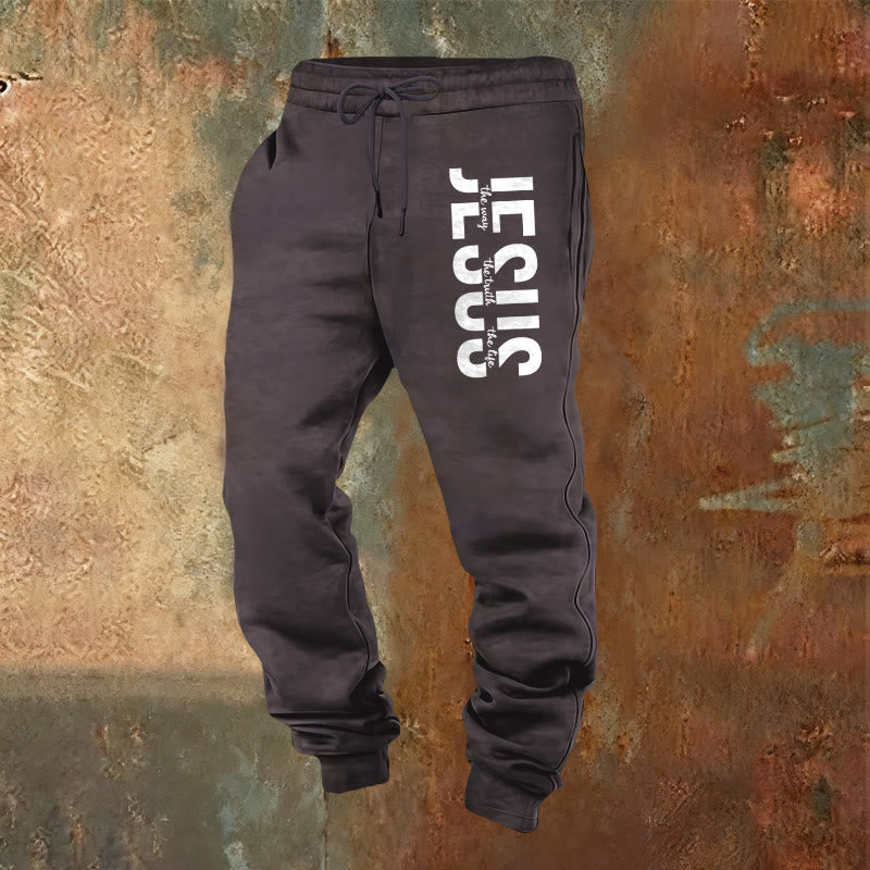 Christianartworkshop Jogginghose mit Jesus-Schriftzug: Alltagskleidung mit spiritueller Bedeutung - Dunkelgrau - 2XL - image 0